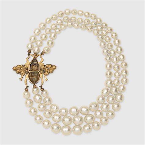 gucci bee pearl necklace|gucci gold chain necklaces.